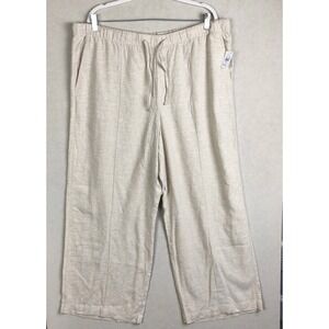 NWT GAP Linen Blend Pants Women XL Cream Elastic Waist Drawstring Coastal